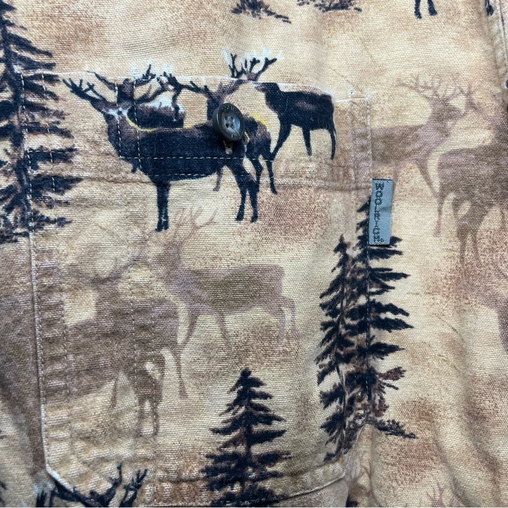 Woolrich Vintage 100% Cotton Dark Wheat Whitetail Deer Forest Outdoors Shirt - Picture 2 of 12